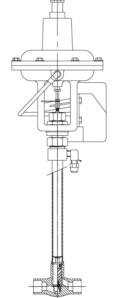 pneumatic valve with actuator and positioner for cryogenic liquids, with no vacuum jacket